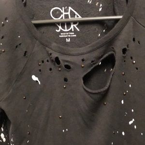 Chaser paint splatter distressed sweatshirt